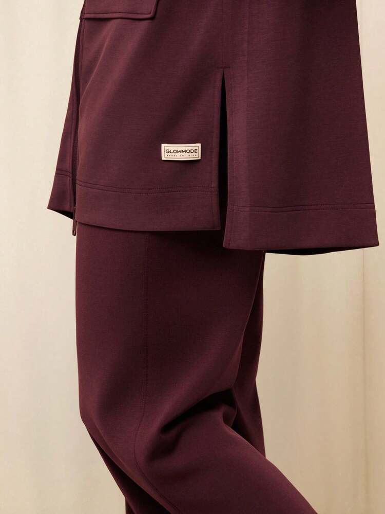 GLOWMODE Modest 1PC SoftCalm Modal Always Glowing Relaxed Fit Thigh Length Pocket Side Split Hem Hooded Long-Sleeve Daily Casual Wear - Purple - View 6