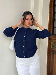 NegzBox Women's Minimalist Versatile Elegant Cardigan Fall Winter Cloth For Women - Navy Blue - View 4