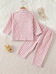 Cozy Pixies Set 2 Potong untuk Bayi Perempuan: Kardigan Lengan Panjang dengan Kerah dan Celana Panjang Pinggang Elastis Motif Beruang Kartun - Dusty Pink - View 2
