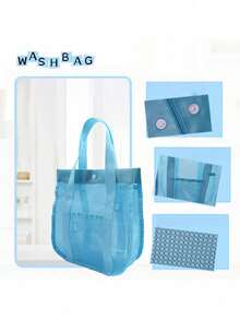 Mesh Beach Tote & Backpack Oversized Carryall For Pool, Towels & Toys, Lightweight Travel Bag (Bag Only) - Blue toilet bag - View 5