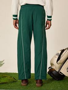 Tonviero Men's Contrast Trim Drawstring Waist Athletic Sweatpants Fall Breathable Sweat Pants Sports - Dark Green - View 2
