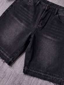 Manfinity Roughcore Men's Casual Pocketed Button Denim Shorts, Versatile For Daily Wear - Black - View 5