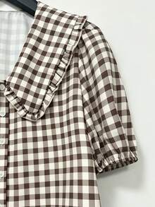 SHEIN 時尚休閒百搭彼得潘領泡泡袖單排扣寬鬆女款襯衫 - 彩色 - 查看 4