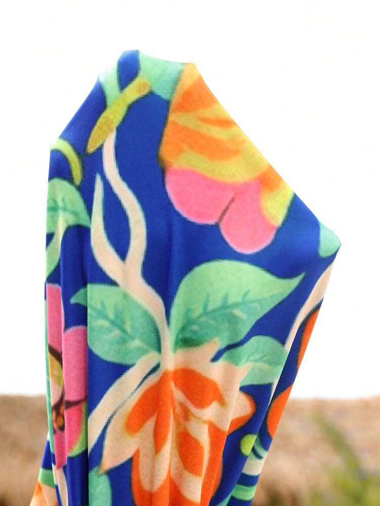 Plus Size Elegant Asymmetrical Hem Front Open Lightweight Summer Jacket,Midnight Blue,Tropical,Formal,Holiday,Simple Fashionable Outfits For Women