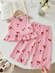 LMoss Kids 2件套女婴碎花编织休闲背心和裤子套装 - 彩色 - 查看 5