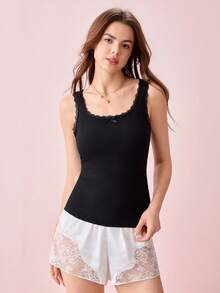 Bonmuse Set de 2 piezas Camiseta de mujer sexy de encaje transparente y acanalada - Multicolor - Ver 11