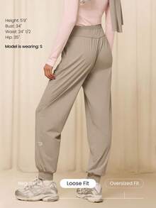 GLOWMODE Pantalones jogger X Reem Modest de ajuste relajado, con protección solar y refrigeración rápida, cintura ajustable con cordón, bolsillos laterales, para entrenamiento, running, gimnasio y uso diario activo - Caqui - Ver 3