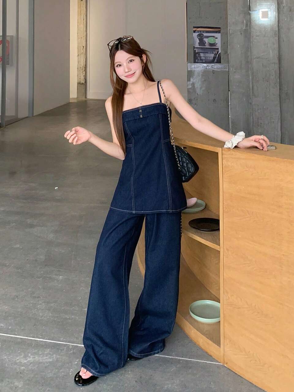 Women's Washed Korean Style Casual Versatile Denim Set, Spring/Summer
