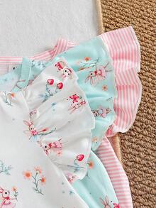 SHEIN Kaos Anak Perempuan Motif Garis Ungu Lembut, Pola Pita 3D, Leher Bulat, Lengan Pendek, Kasual, Sederhana, Serbaguna, 1 buah, Cocok untuk Pemakaian Sehari-hari Musim Semi/Panas. - MultiWarna - View 7