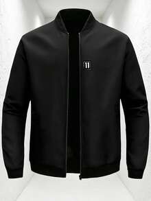 Manfinity Homme Áo khoác nam thường ngày dáng casual, có khóa kéo, điểm nhấn là các chi tiết trang trí. - màu đen - Xem 3