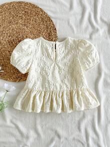 SHEIN Vintaside Kids 女婴衬衫，采用独特的印花面料，乡村度假风格，可爱时尚，适合春夏穿着，饰有蝴蝶结。 - 杏色 - 查看 2