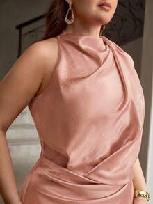 ZEYLAH Satin Halter Elegant Mermaid Dress - Pink - View 2