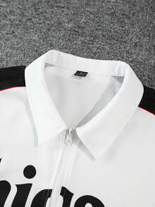 PAVTROS Manfinity Streetrush Men's Contrast Color Letter Print Zip-Up Shirt And Drawstring Shorts 2 Pieces Set - White - View 5