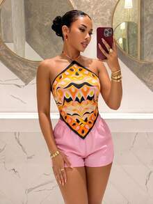 Slaydiva Bộ đồ hai mảnh dành cho nữ, áo hai dây hở lưng và quần short, thích hợp cho kỳ nghỉ và đi biển. - Nhiều màu - Xem 3
