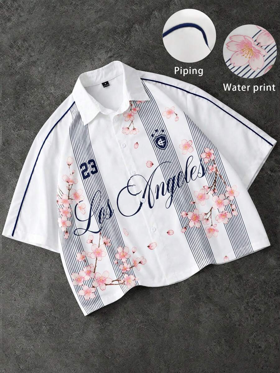 PAVTROS Men's Striped Letter Print Pocket Short Sleeve Shirt - White - View 1