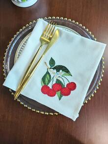 Cirelle 1/2/4pcs Cherry Embroidered Cotton Napkins, Cute Fruit & Floral Cloth Napkin, Reusable & Washable Dinner Napkins For Kitchen, Party, Wedding, Home Table Decor - Multicolor - View 13