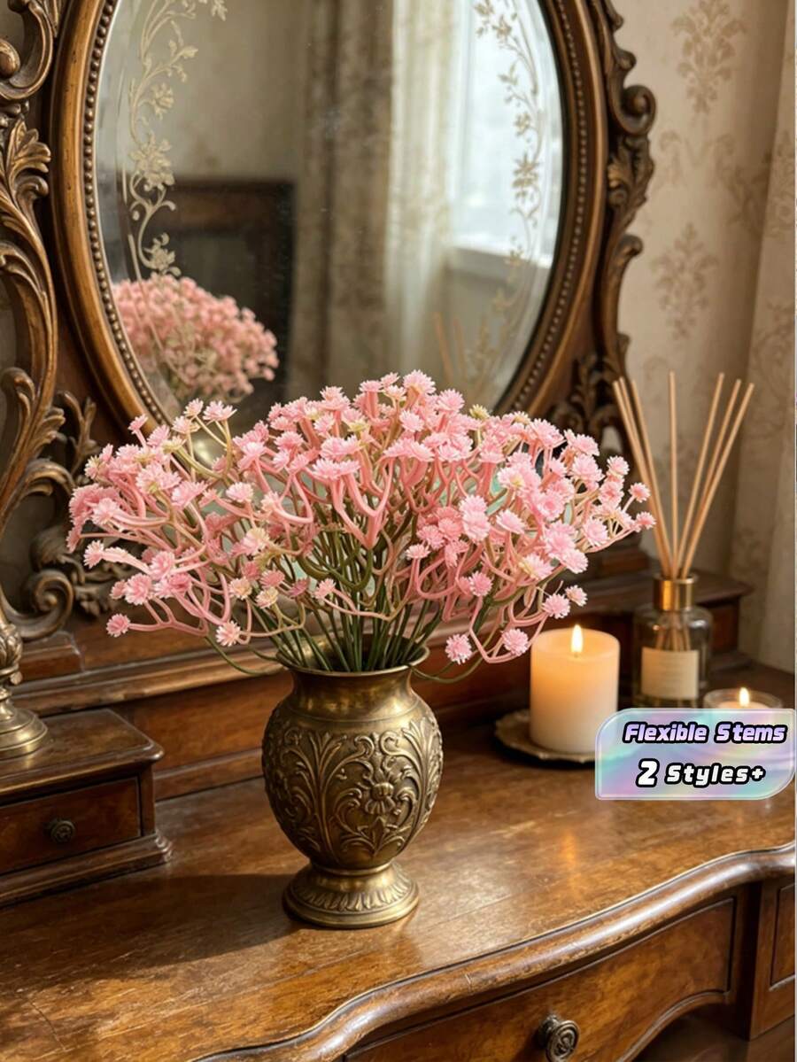 60/180 unidades de flores artificiais de Gypsophila (mosquitinho), buquê de flores artificiais realistas para buquê de noiva, arranjos florais caseiros, decoração de vasos, presentes para o Dia dos Namorados e formaturas. - Rosa - Ver 1