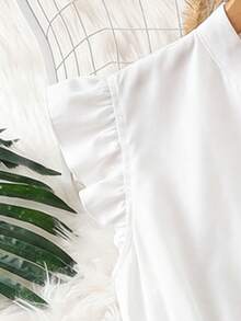 SHEIN Franclia 女款V領葉片印花百褶休閒派對洋裝 - 藍白色 - 查看 4