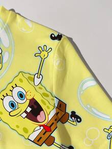 SpongeBob SquarePants | SHEIN Áo thun nữ cổ tròn tay ngắn in hình hoạt hình dễ thương, kiểu dáng ôm vừa vặn. - trắng - Xem 8