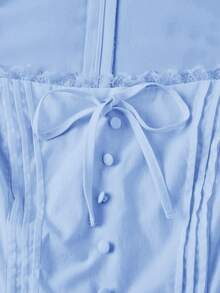 SHEIN MOD Yellow Cotton Button Trim Square Collar Dress - Blue - View 6