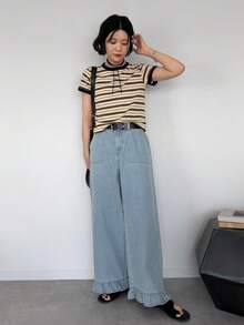 FRIFUL Women's Fashion Wide Leg Loose Fit Jeans Fall Vacation - Blue - View 4