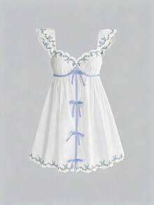 Sweetness Vestido mini con mangas cortas y bordado floral de estilo francés de vacaciones de primavera/verano para mujeres - Multicolor - Ver 7
