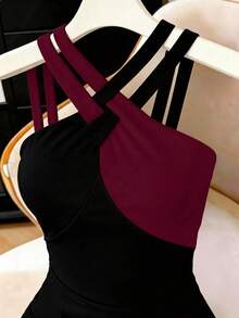 GlowEve CURVE Plus Size Elegant Versatile Color Block Jumpsuit For Women - Red - View 4