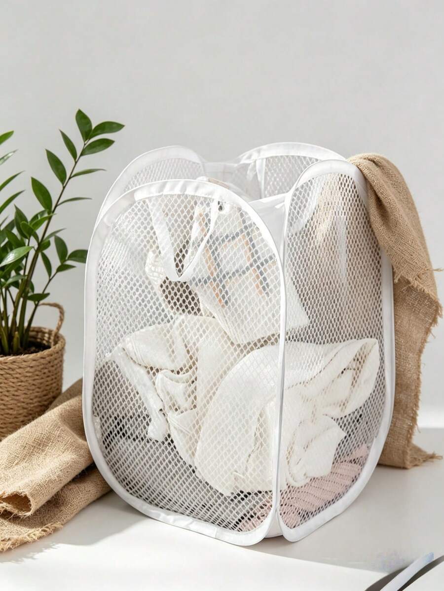 1 giỏ đựng đồ giặt gấp gọn màu trắng có tay cầm và túi bên hông, giỏ đựng đồ giặt bật lên dung tích lớn có tay cầm - giỏ đựng đồ giặt lưới gấp gọn để đựng quần áo bẩn - giải pháp tiện lợi cho gia đình, đồ dùng học tập, phụ kiện học tập, trở lại trường, lưu trữ, giỏ đựng đồ giặt, giỏ, đồ sắp xếp, sắp xếp và lưu trữ, sắp xếp và lưu trữ tủ quần áo, đồ sắp xếp lưu trữ, phòng ngủ, tủ quần áo, nhà, giỏ đựng đồ - trắng - Xem 1