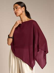 COSMINA Solid Color Casual Versatile Daily Shirt, Asymmetrical Hem Summer Sun Protection, Shawl Collar 's Women's Matching, - Burgundy - View 6