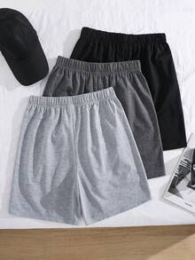 SHEIN 青少年男孩 3件組抽繩腰運動短褲，夏季休閒日常運動款，適用於學校、旅行、派對、婚禮、洗禮與開學典禮 - 彩色 - 查看 2