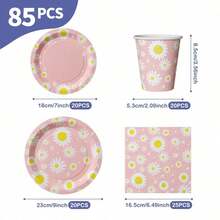 Pink Daisy Garden Disposable Plates, Napkins And Cups Set, Serves 20 Guests. This Disposable Party Set (Including Plates, Napkins And Cups) Is Perfect For Birthday Parties, Weddings And Family Picnics. - View 8