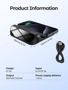 Teckwe Reloj digital de escritorio y alarma con cargador inalámbrico de teléfono de 15W - Dispositivo de escritorio 2 en 1 - Negro - Ver 7