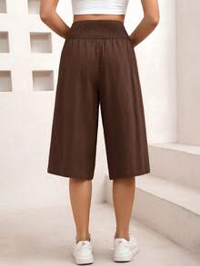 SHEIN Essnce Women's Casual Capri Pants For Commuting - Coffee Brown - View 2