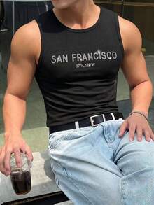 Manfinity Dauomo 男士水钻装饰无袖紧身背心 - 黑色 - 查看 5