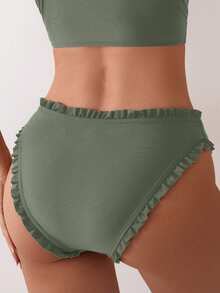 SHEIN Swim 女款橄欖綠荷葉邊飾泳褲下半身，海灘度假夏季熱帶可愛風 - 軍綠色 - 查看 2