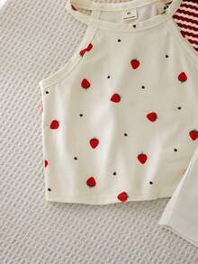 SHEIN LMoss Kids 3件/組少女草莓印花圓領休閒背心上衣，夏季時尚度假款 - 彩色 - 查看 9