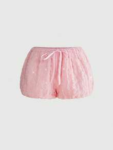 ROMWE Kawaii Shorts de malla con flores dulces y versátiles para mujer, primavera/verano - Rosa - Ver 1