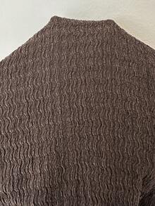 Aloruh Women's Sexy Deep V-Neck Short Sleeve Casual Pullover Dark Brown Textured Jacquard Metallic Decor Top Club Summer - Coffee Brown - View 3