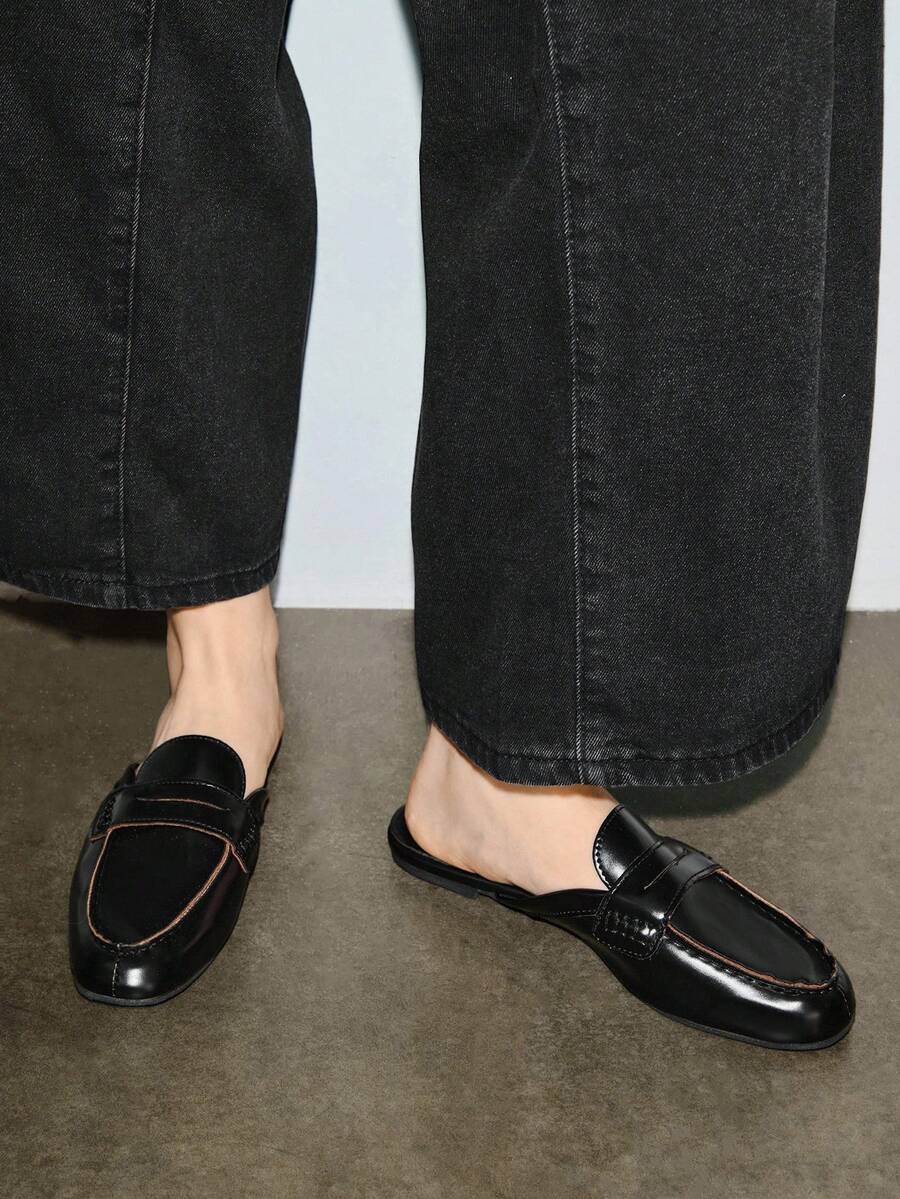 Bholvia 2026 Spring/Summer New Women's Suede Peep Toe Loafers, Round Toe - Black - View 1