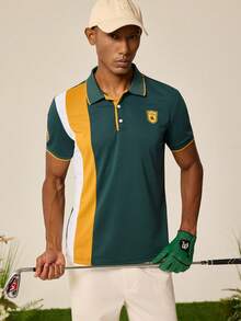 Tonviero Men Letter Graphic Colorblock Polo Shirt - Multicolor - View 1