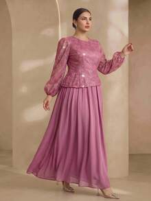 Graceveil Đầm thời trang cỡ lớn dành cho nữ, đính sequin và họa tiết hoa, kiểu dáng thắt eo. - Bụi hồng - Xem 3