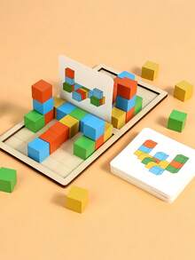 MINKOJA Kids Wooden 3D Block Battle Game Spatial Logic & Number Reasoning Puzzle With Challenge Cards Focus & Reaction Training Educational STEM Building Blocks Toy - Multicolor - View 5