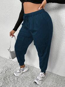 EMERY ROSE Plus Size High Waisted Pocket Work Pants Fall - Navy Blue - View 5
