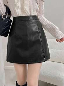 DAZY Solid Color High Waist Casual Slit Shorts, Spring/Summer - Black - View 2