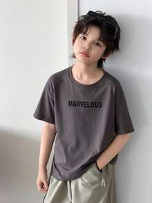 Dazy Kids Crew Neck Casual Cool Letter Print Oversized Boys T-Shirt - Dark Grey - View 6