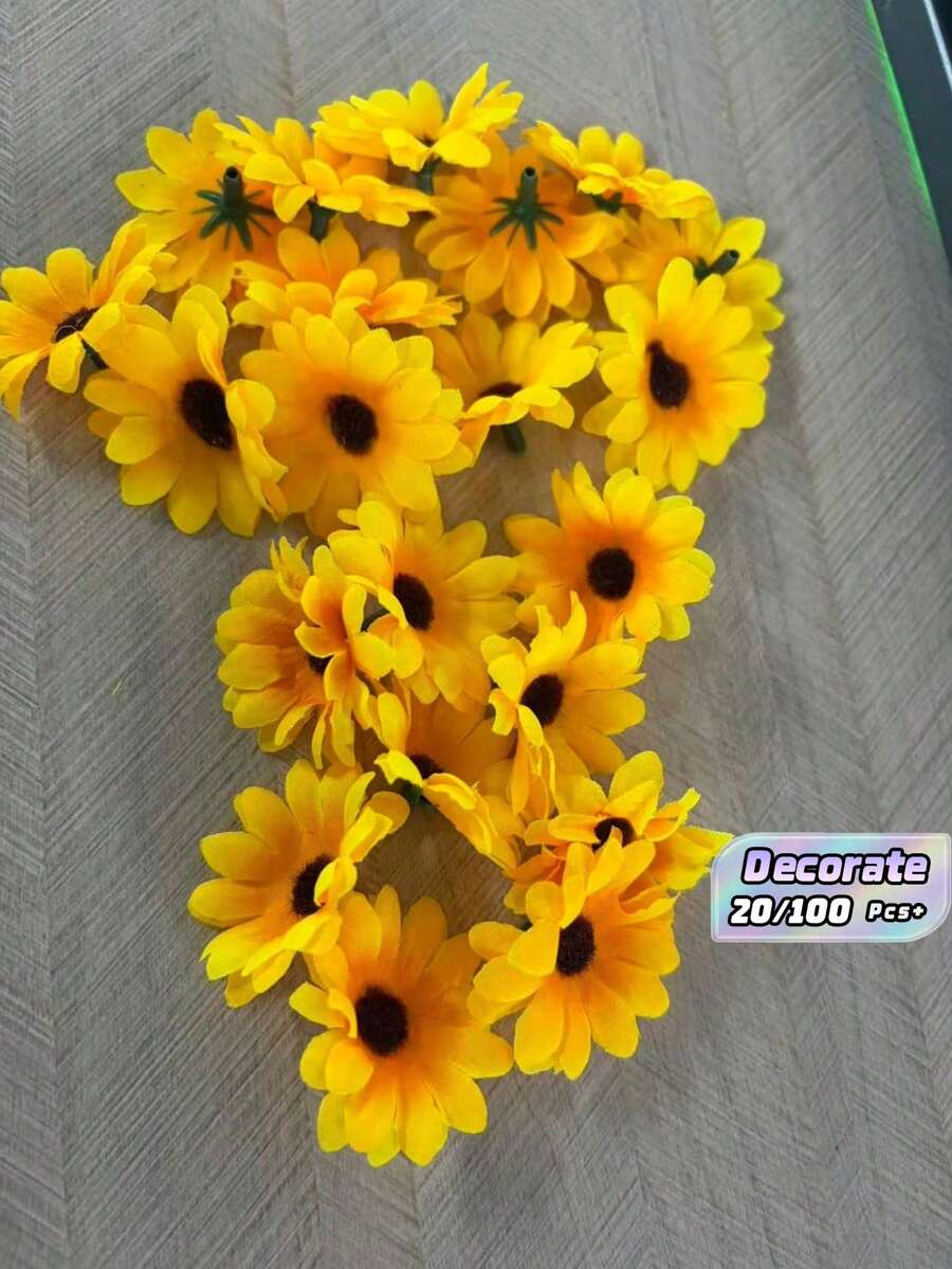 100 Pieces Of Mini Simulated Daisy Heads, Silk Sunflowers, Autumn Decorative Vases, Home Decorations For New Year, Outdoor Gardens, Wedding Bouquets, Living Room DIY Candy Boxes, Wreaths, Simulated Plants, Household Items, Valentine's Day, Gifts For Birthdays, Graduations, Autumn Decorations, Autumn - Multicolor - View 1