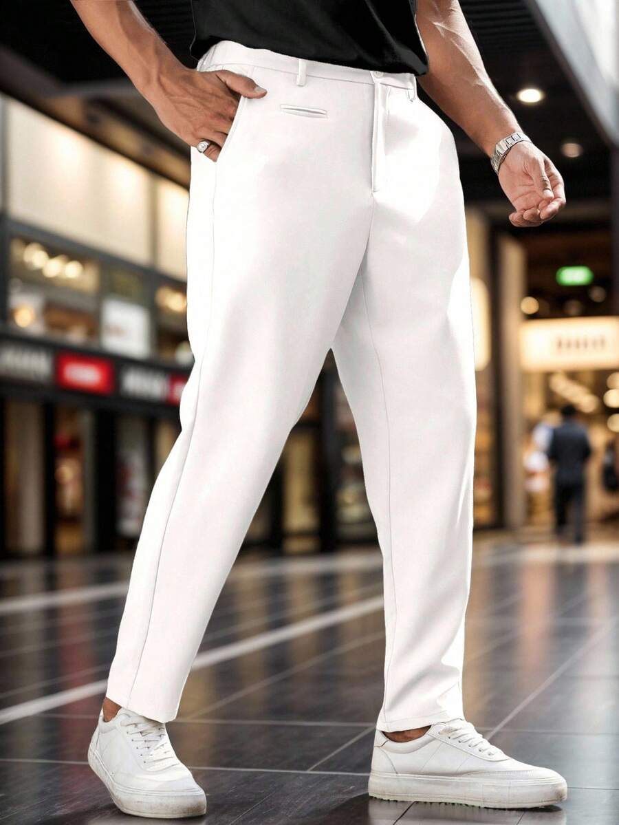 Manfinity Mode Plus Size Men's Casual Solid Color Commuter Pants - White - View 1
