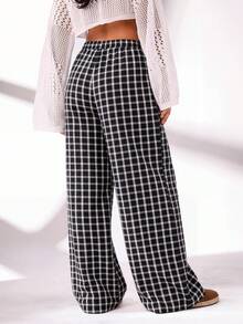 SHEIN BASICS 女款秋季居家休閒長褲 黑白格紋休閒款 - 彩色 - 查看 2