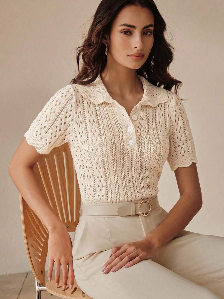 Anewsta Women's Short Sleeve, Polo, Summer, Elegant, Valentine's Day, Summer Tops, Outfits, Holiday, Party Everyday, Blouses For Women, Beige - Beige - View 1