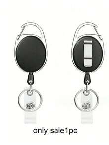 Metal Retractable Zinc Alloy Lanyard & Keychain Clip With Customized Pu Leather Id Badge Holder For Work Id Card, Credit Card, Access Control Card And More, Anti-Lost Oval Shape Design Retractable ID Name Badge Holder Reels Back To School - Black - View 7